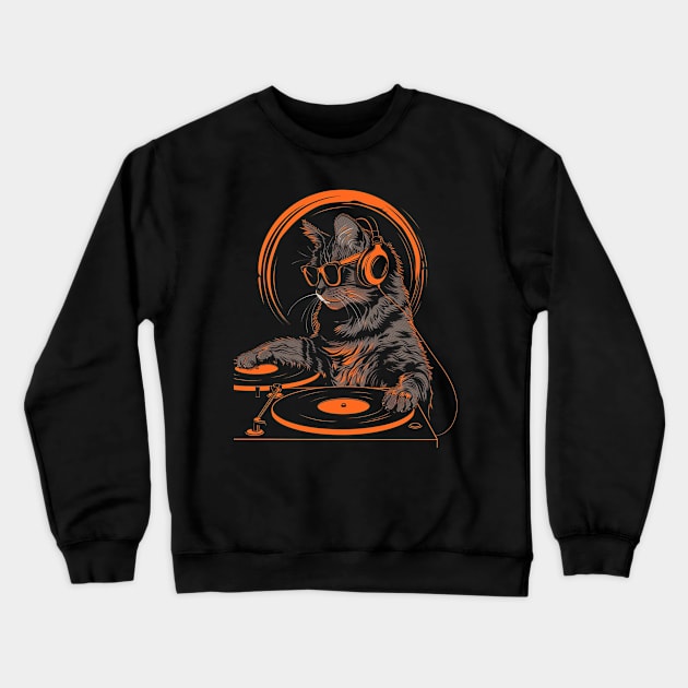 Cat DJ Session Crewneck Sweatshirt by RazonxX